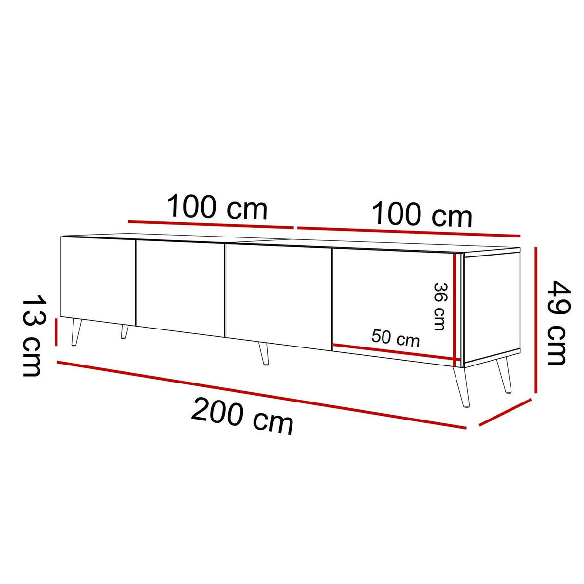 TV-ELEMENT AURA 200 Schwarz Hochglanz – Beinfarbe: Chrom - Schwarz, Holzwerkstoff (200/49/40cm) - Lookway