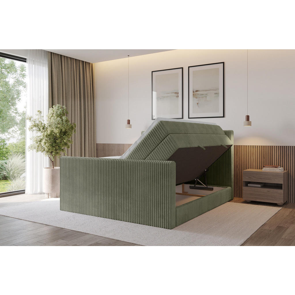 Thumbnail - Altdecor Boxspringbett, Olivgrün, Holzwerkstoff, H3 + H4, Höhe ca. 38 cm, 140x200 cm, Schlafzimmer, Betten, Boxspringbet...