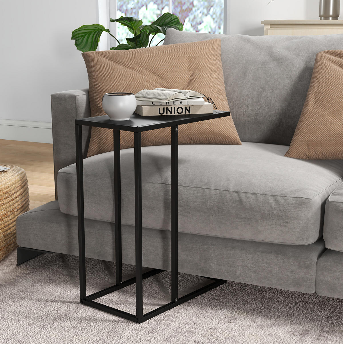BEISTELLTISCH 46/26/60 cm in C-Form mit Stahlgestell und platzsparendem Design, Schwarz - Schwarz, Metall (26/46/60cm) - Redom