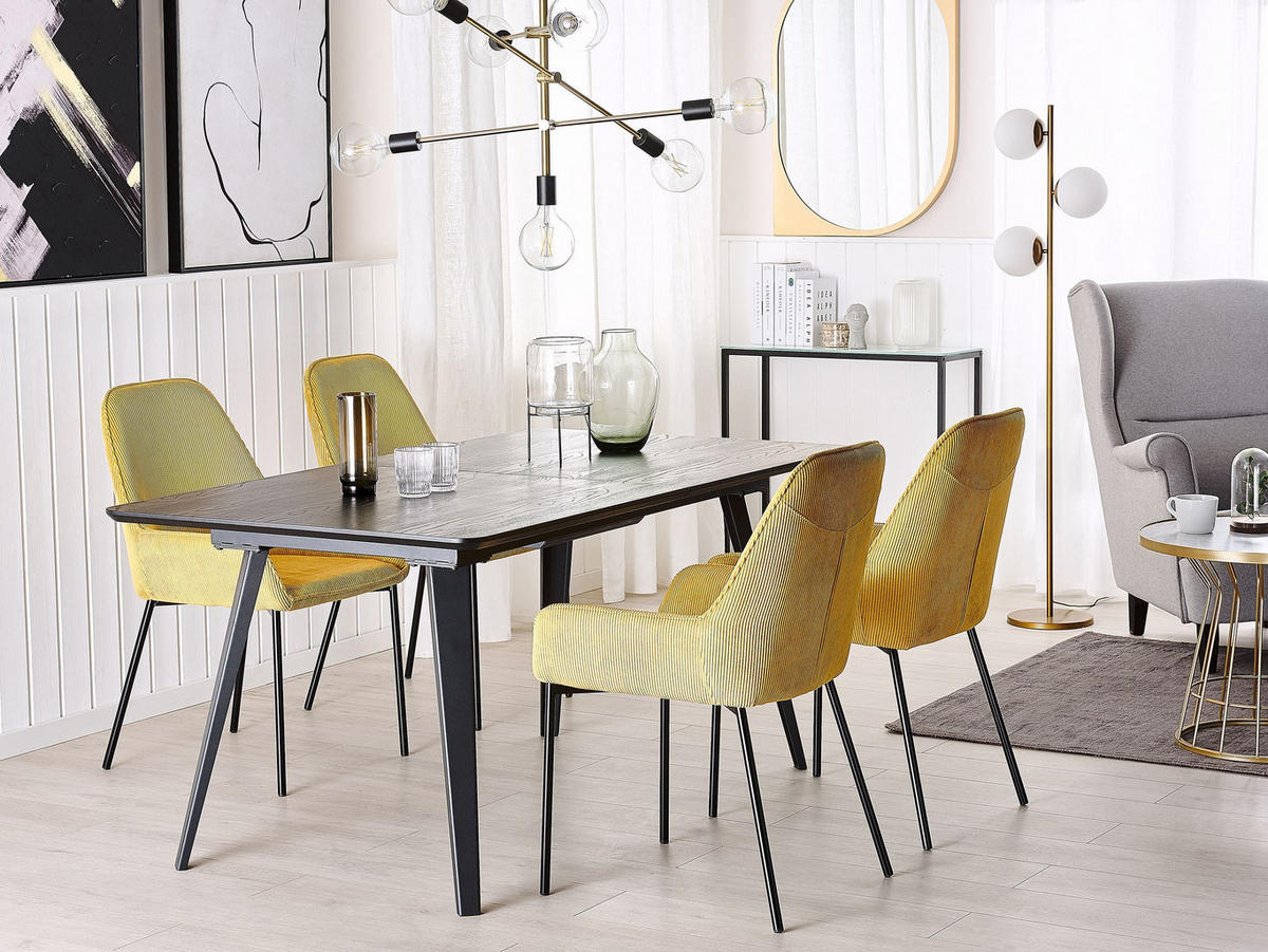 ESSTISCH 160-200/90/75 cm Schwarz Rechteckig Irvington - Schwarz, Holzwerkstoff (90/90/75cm) - Beliani