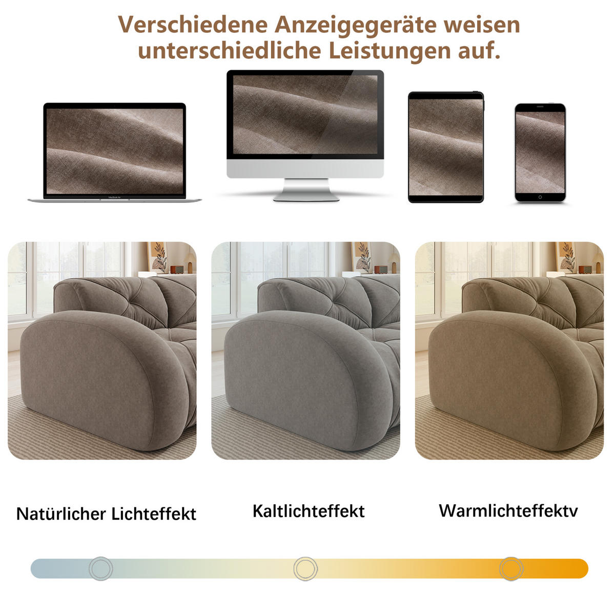 ECKSOFA in Taupe aus Chenille mit Hocker und flexibler Gestaltung - Taupe, Textil (171/358cm) - Flora Grace