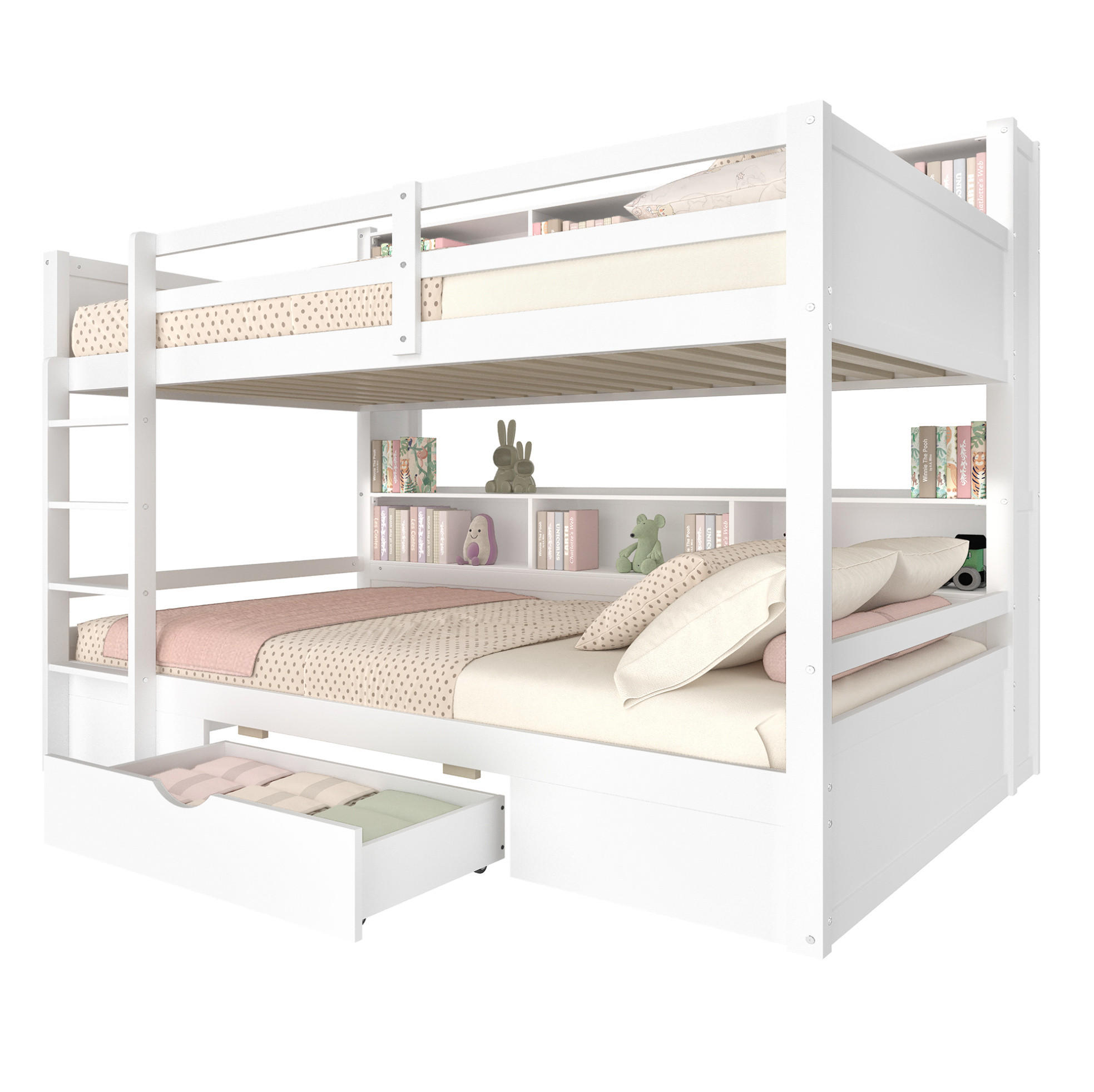 ETAGENBETT 90/200 cm mit Schublade und Ablagefächern, Weiß - Weiß, Holzwerkstoff (90/200cm) - Redom