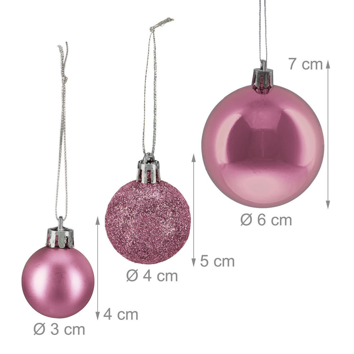 76XWEIHNACHTSKUGELN - Rosa, Kunststoff (6/7/6cm) - Relaxdays