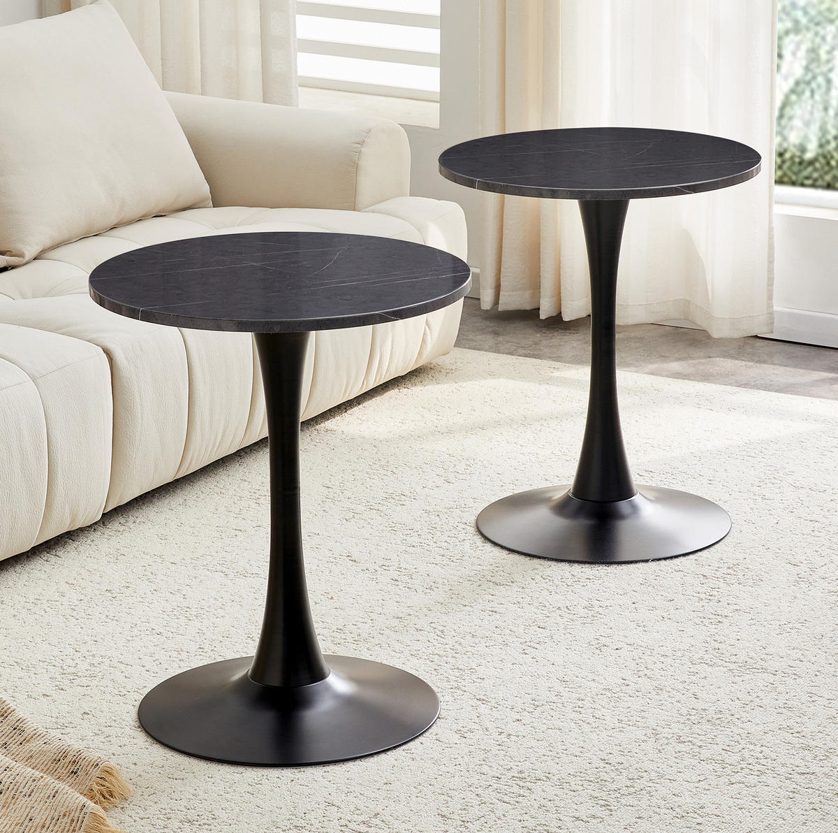 BEISTELLTISCH 60/60/72 cm in runder Form mit thermoformierter Tischplatte und Metallgestell, Schwarz - Schwarz, Holzwerkstoff (60/60/72cm) - Redom