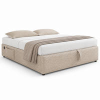 BETT mit Stauraum und USB/Type-C 160x200 cm Leinen Beige Natur - Beige, Metall (160/200cm) - Meubliv