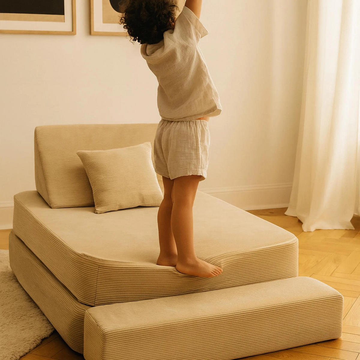 KINDERSOFA, Angelove, Cordsamt, Grau - Grau, Textil (160/24/80cm) - MeowBaby