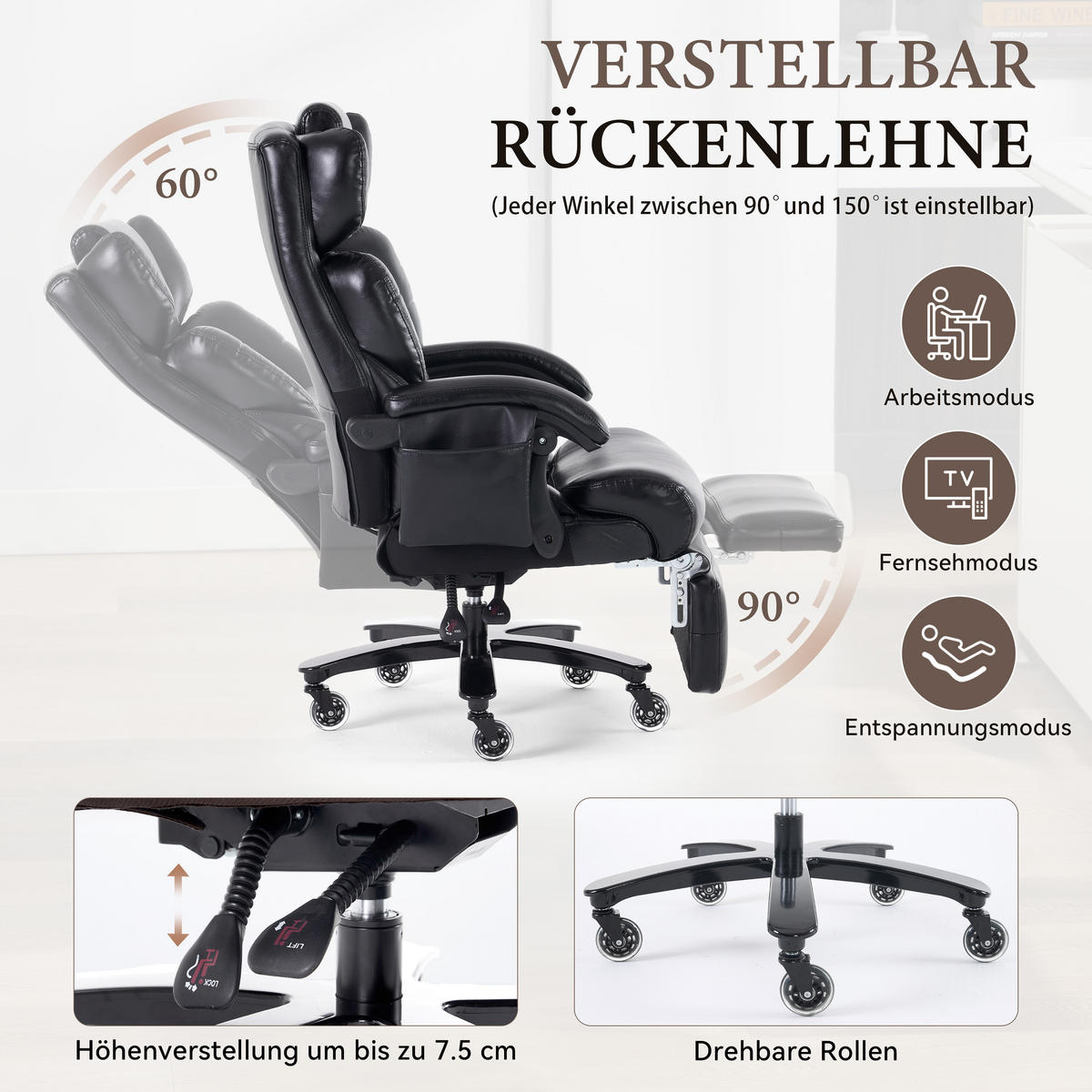 BÜROSTUHL Schwarz 88/70/112.5 cm mit Massagefunktion - Schwarz, Metall (88/112.5/70cm) - PANGIVO