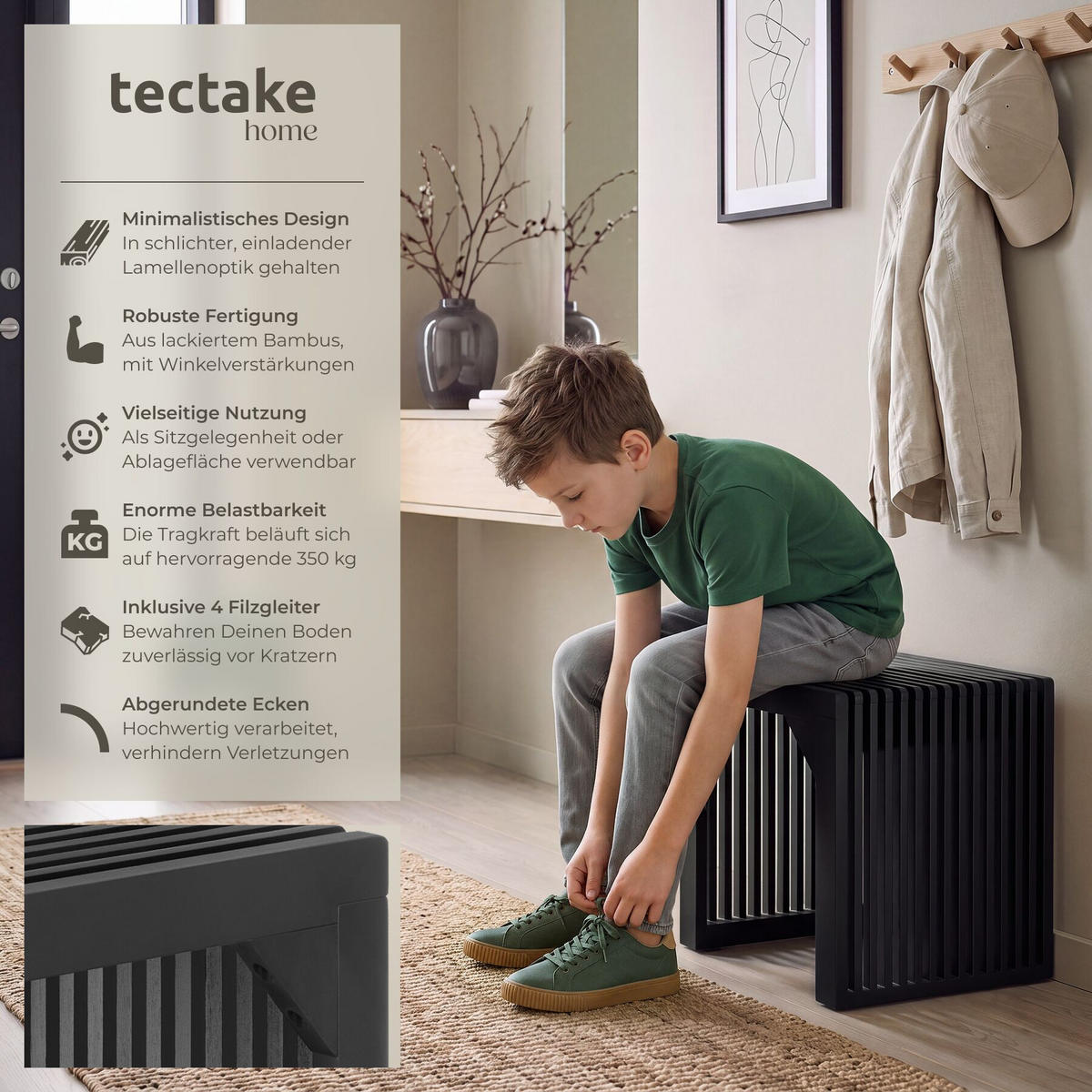 HOCKER Ribb, Belastbarkeit 350 kg, schwarz - Schwarz, Holz (45/43/35cm) - tectake