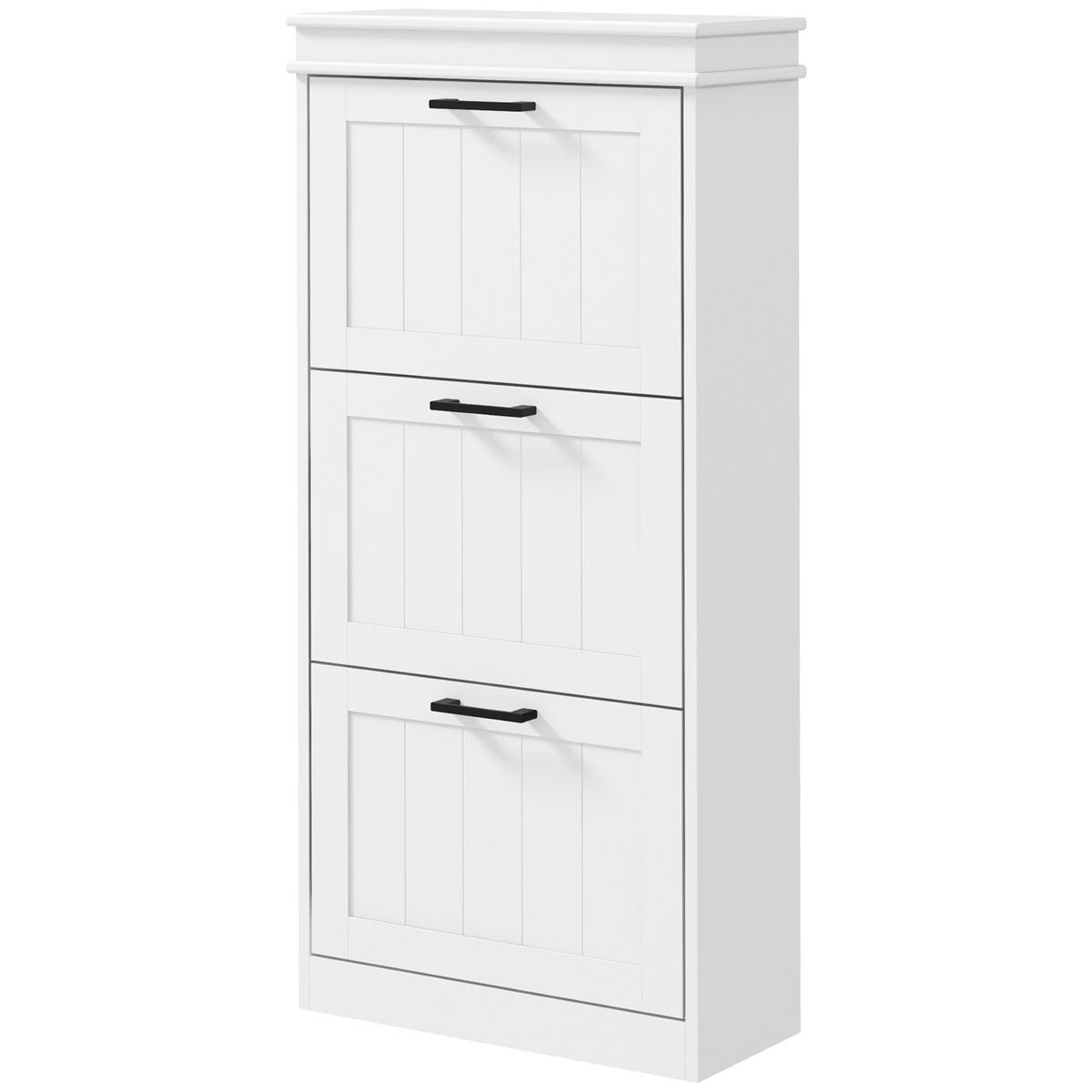 SCHUHSCHRANK DE-15010 3 Klapptüren mit verstellbaren Böden Weiß - Weiß, Holzwerkstoff (54/117.5/24cm) - ComfortXL