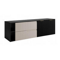 WASCHBECKUNTERSCHRANK MODERN 160cm mit Arbeitsplatte Farbe: Schwarz mit geriffelter Vorderseite + Regal Farbe: Schwarz - Kaschmir - Kaschmir, Holzwerkstoff (160/57/46cm) - Rodan
