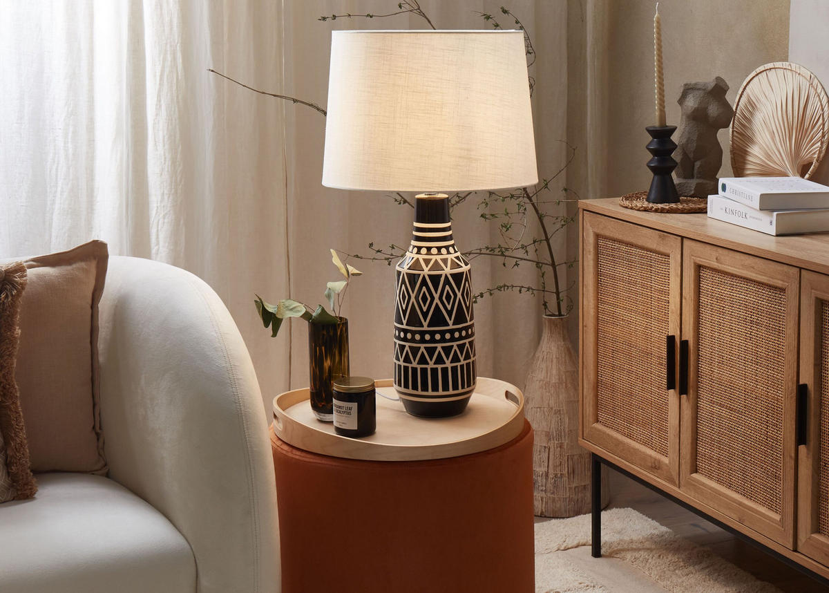 TISCHLAMPE Shebelle 38/38/68 cm - Schwarz, Keramik (38/38/68cm) - Beliani