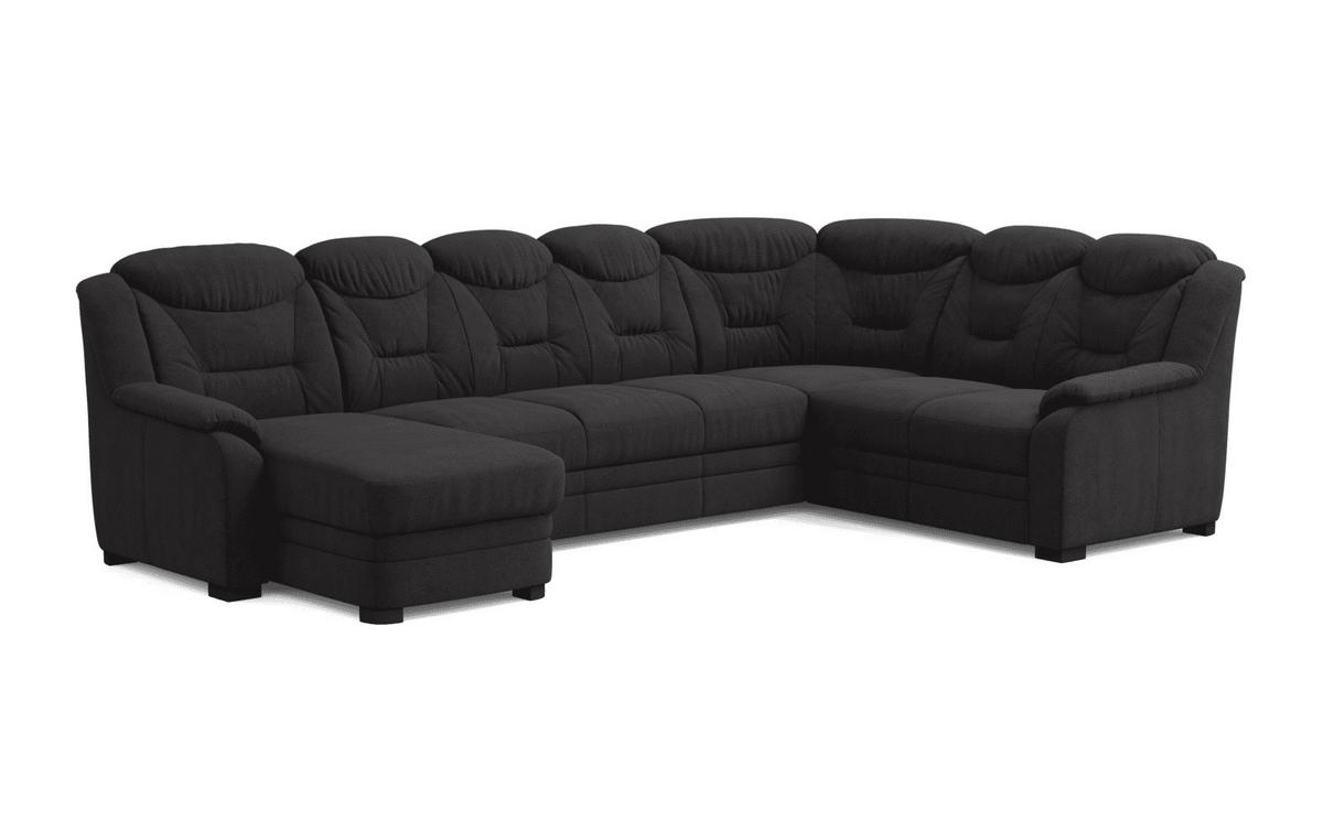 WOHNLANDSCHAFT mit Schlaffunktion und Bettkasten – weiches Chenille-Gewebe - Anthrazit/Schwarz, Holz/Kunststoff (211/99/330cm) - Cotta