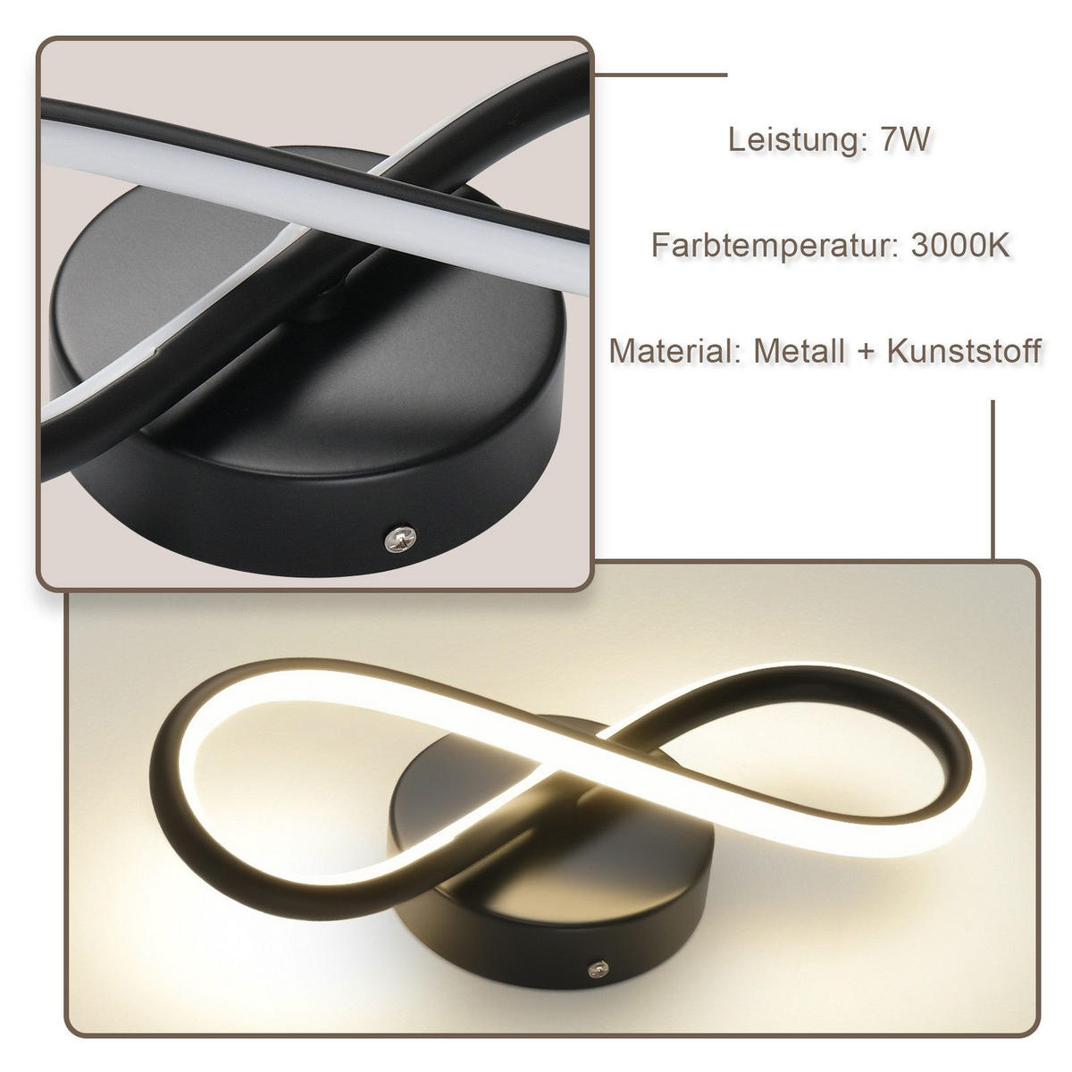 LED WANDLEUCHTE Massie - Schwarz, Metall (31/9/12cm) - Nettlife