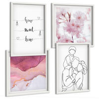 BILDER SET 4er Set - 50x50 cm & 40x60 cm Weißer Rahmen - Blumenfamilie minimalistisch - Weiß, Kunststoff (50/50cm) - TULUP