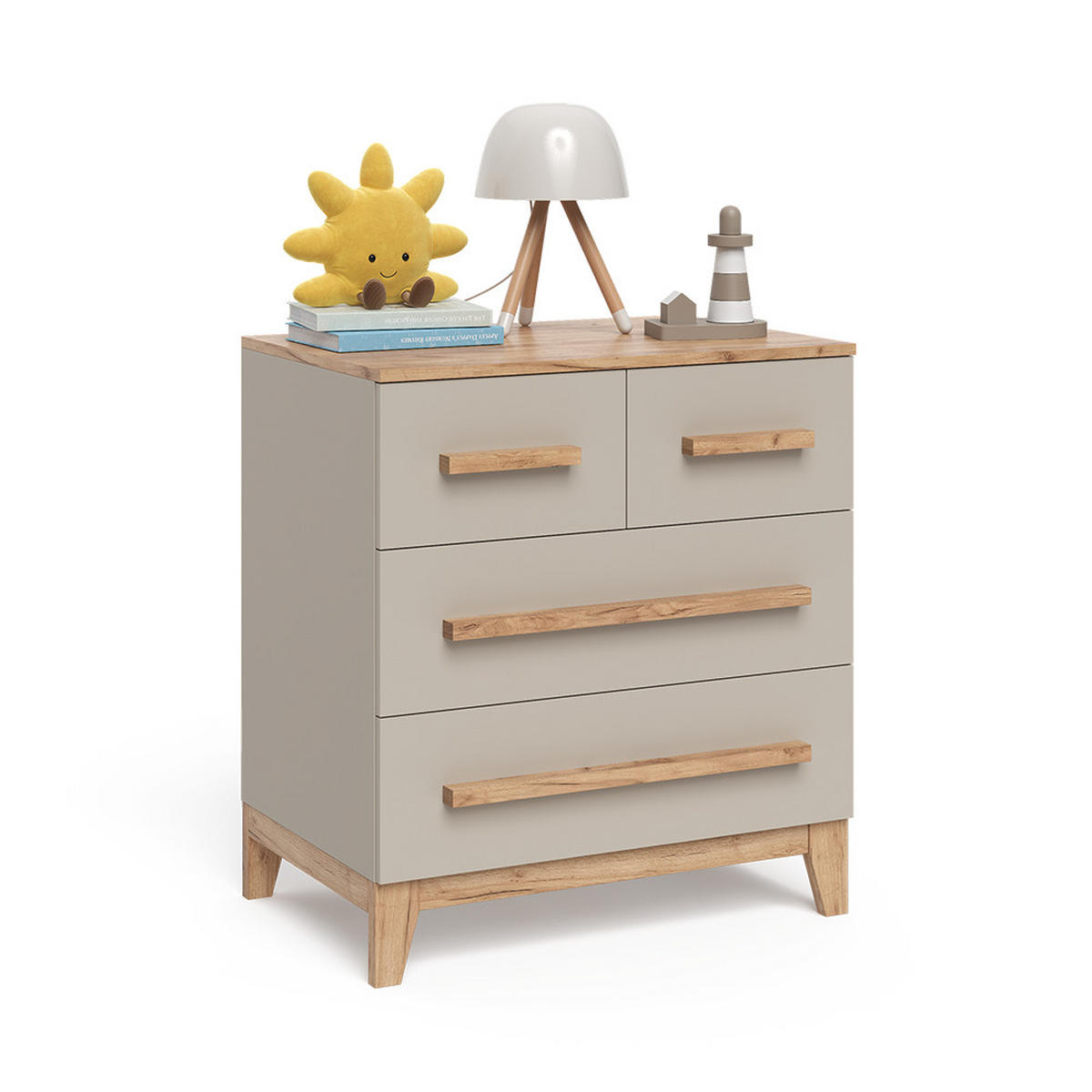 KOMMODE Malia Cashmere/Artisan 80 x 88 cm mit 4 Schubladen - Hellgrau/Weiß, Holzwerkstoff (80/88/53.4cm) - VitaliSpa