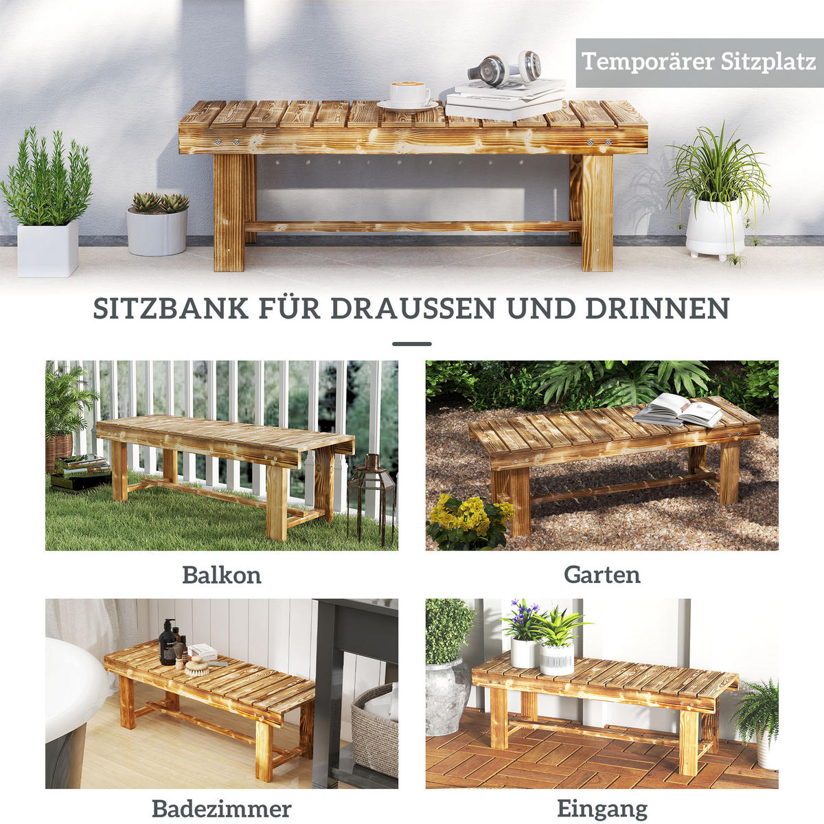 GARTENBANK,2-SITZER rustikal,dunkelbraun - Beige, Holz (110/35/38cm) - Vallsero