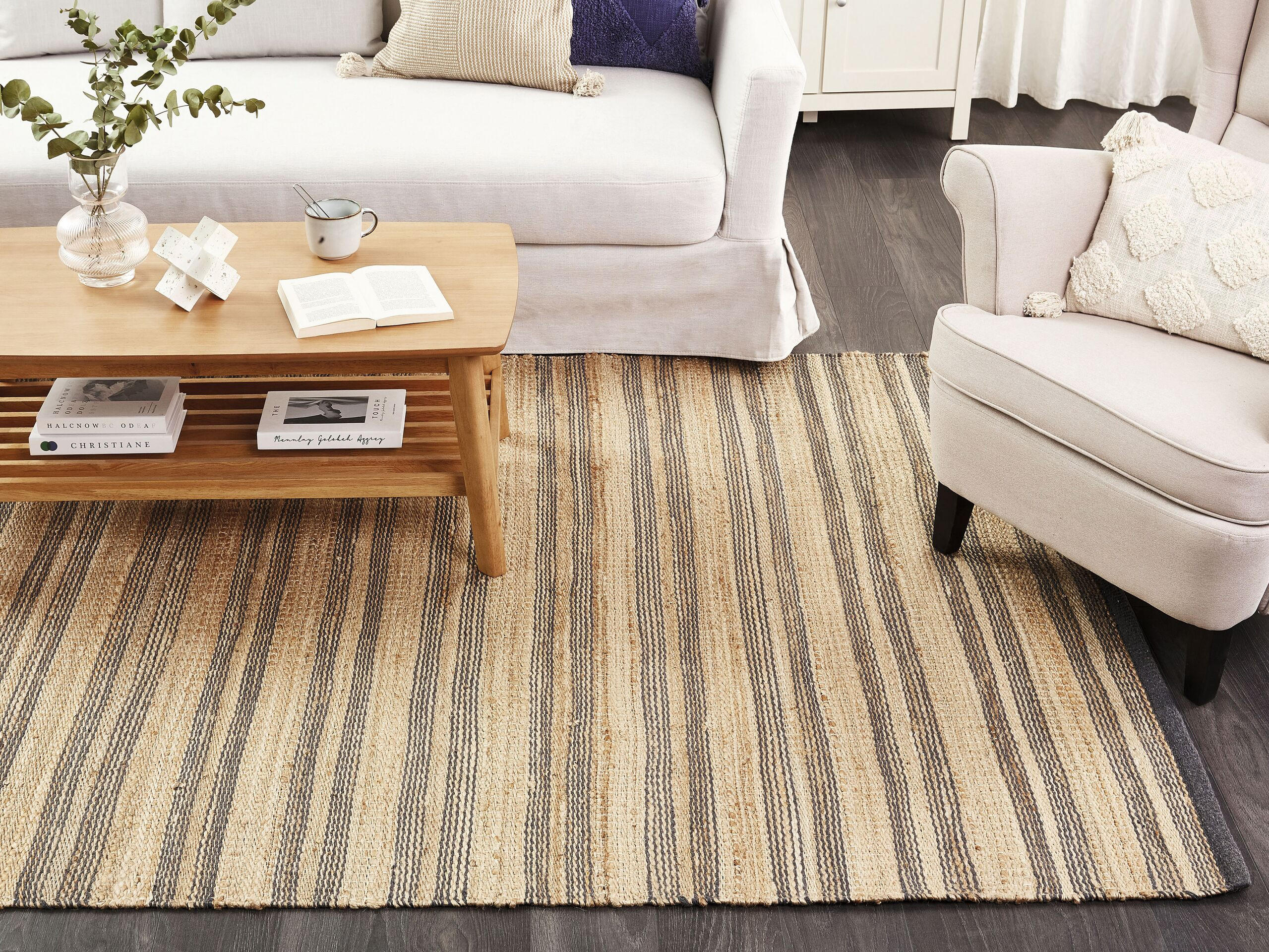 TEPPICH geflochten Budho 230/160 cm - Grau, Naturmaterialen (160/230cm) - Beliani