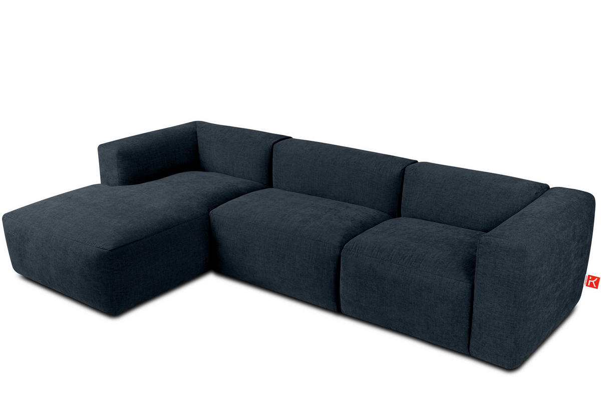 ECKMODULSOFA-LINKS BUFFO mit extrem weicher und bequemer Sitzfläche, Gewebestoff, dunkelblau - Dunkelblau, Textil (297/180cm) - KONSIMO®