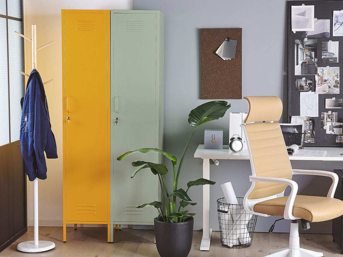 GARDEROBENSCHRANK Stahl gelb 5 Fächer abschließbar Frome - Gelb/Orange, Metall (38/185/50cm) - Beliani