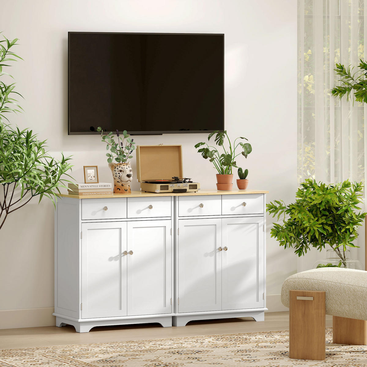 SIDEBOARD DE-10997 2 Türen Weiß/Naturholz - Weiß, Holzwerkstoff (68/85/40.3cm) - ComfortXL