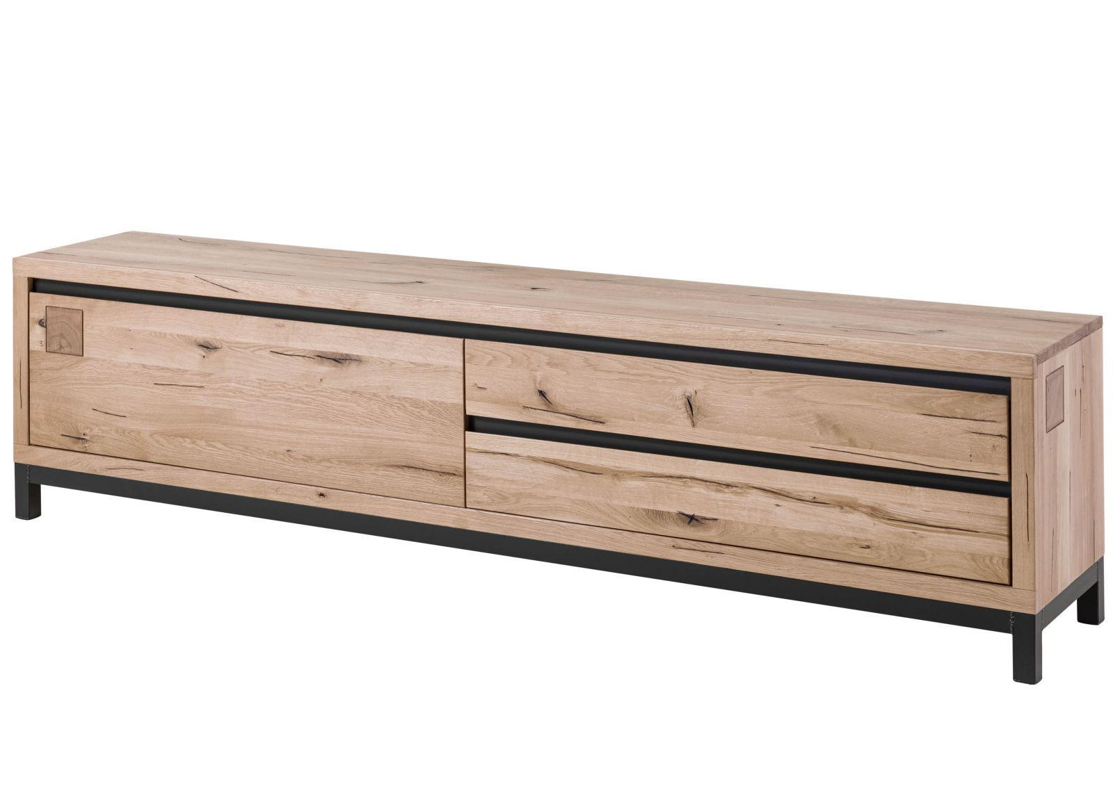 TV-BOARD Wildeiche 220x40x56 bianco geölt VILLANDERS #254 - Beige, Holz (220/56/40cm) - Massivmoebel24