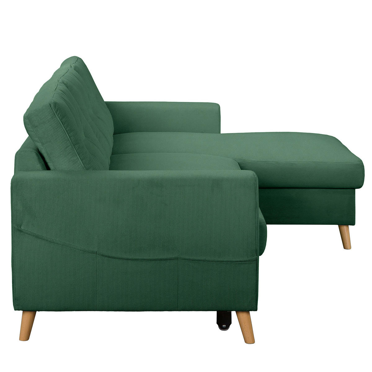 ECKSOFA mit Longchair - Waldgrün/Braun, Holz/Textil (223/148cm) - home24