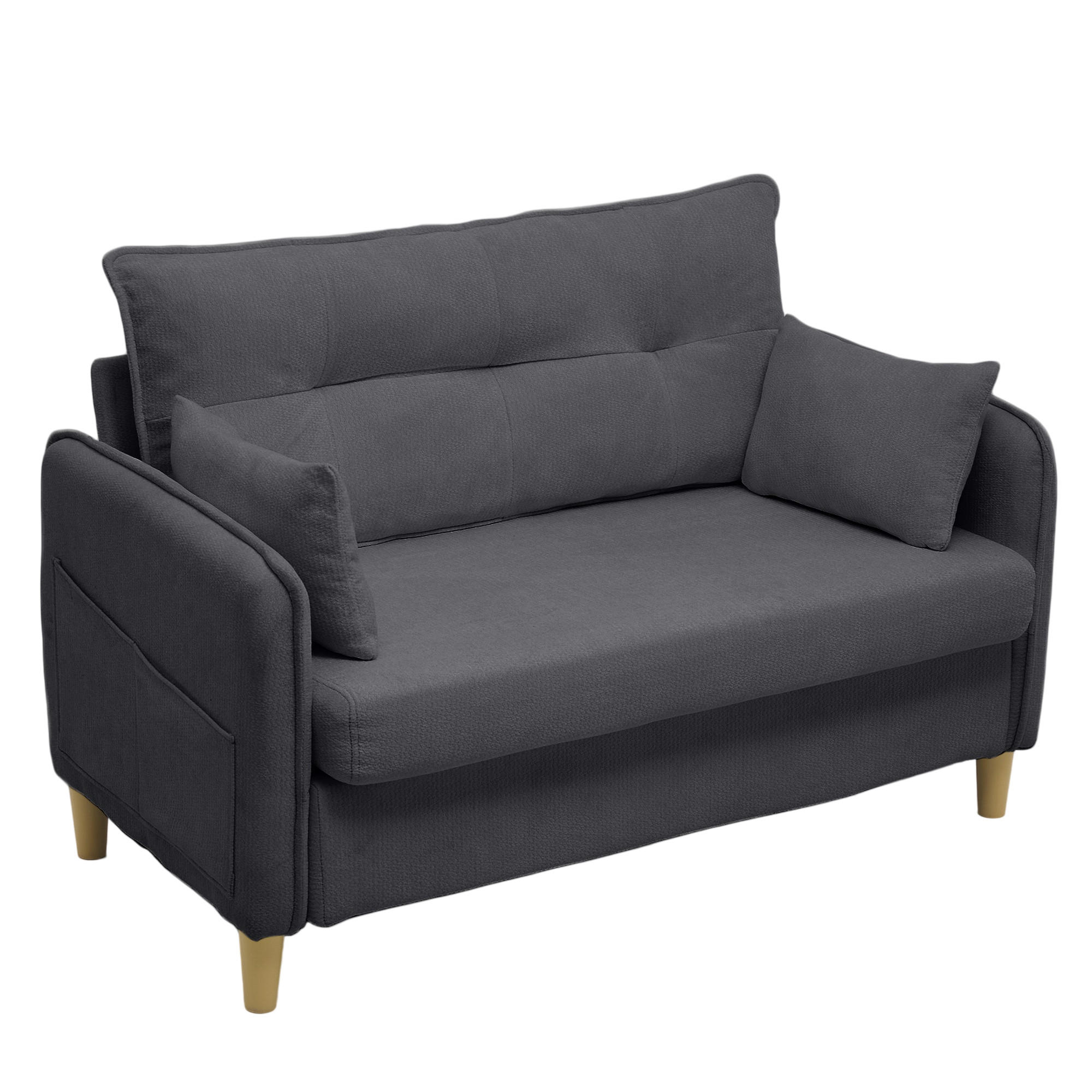 2-SITZER-SOFA DE-33995 mit Seitentaschen Dunkelgrau - Dunkelgrau, Holz (75.5/83/127cm) - ComfortXL