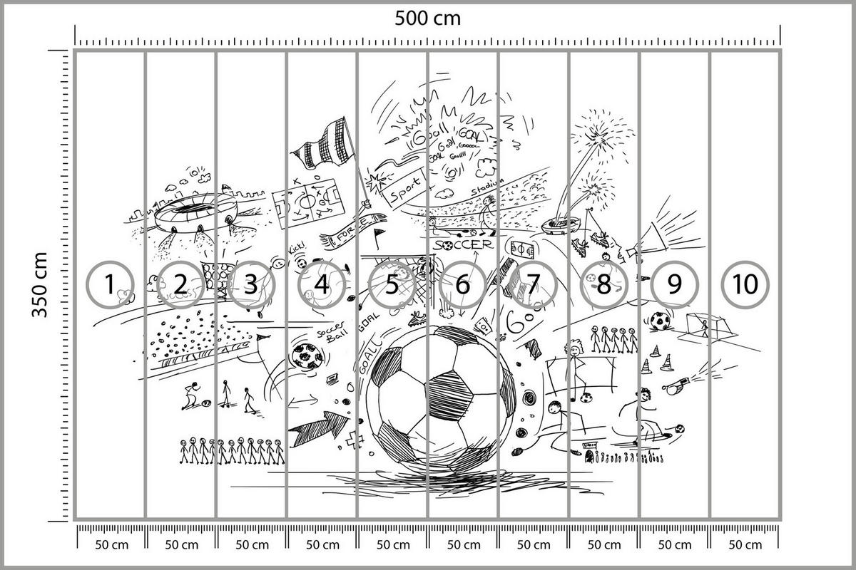 FOTOTAPETE für Kinderzimmer Fußball Skizzen Tor Stadion Sport 500x350 - Schwarz/Weiß, Papier (500/350cm) - Muralo