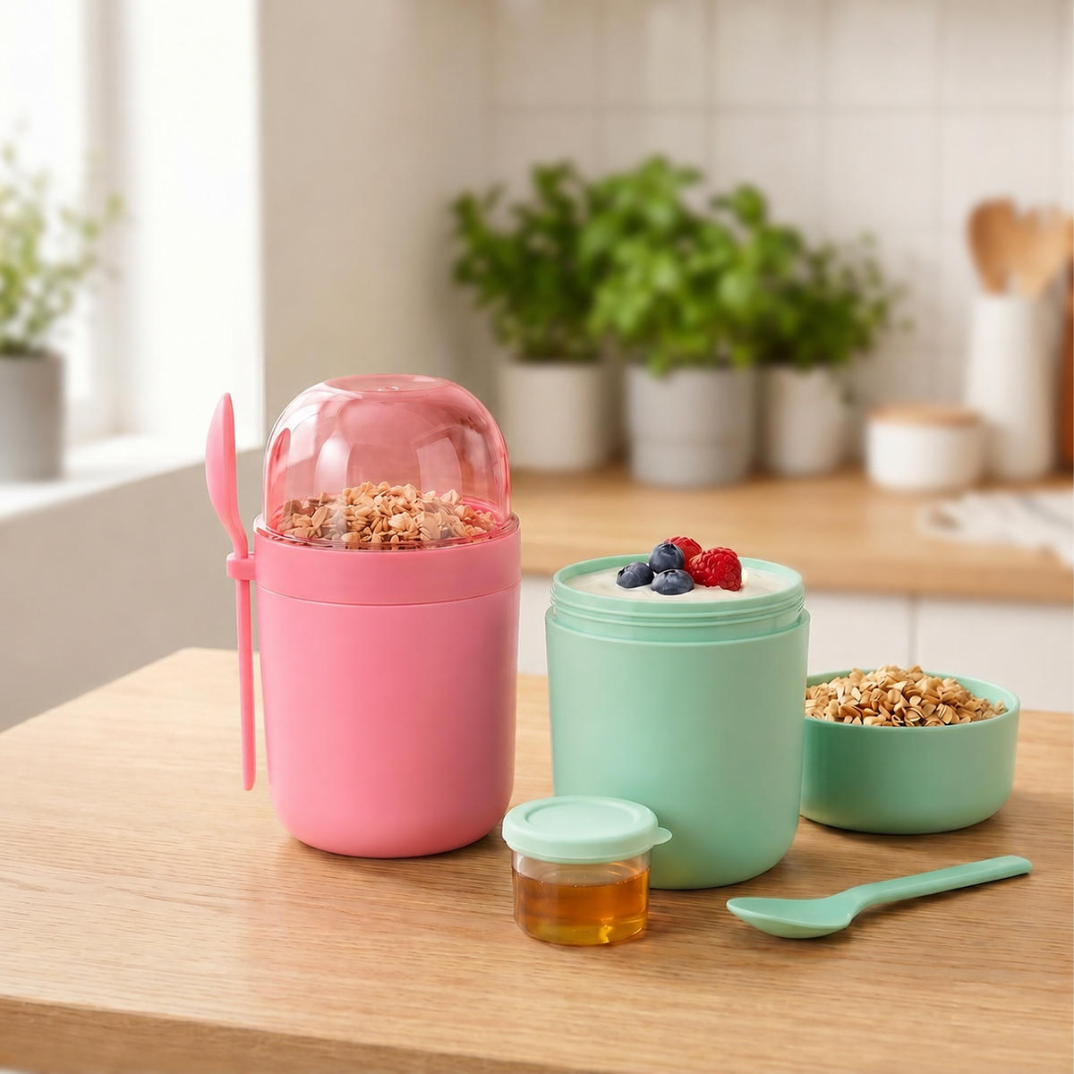 MÜSLIBECHER Bunt 4er-Set - Multicolor, Kunststoff - Relaxdays