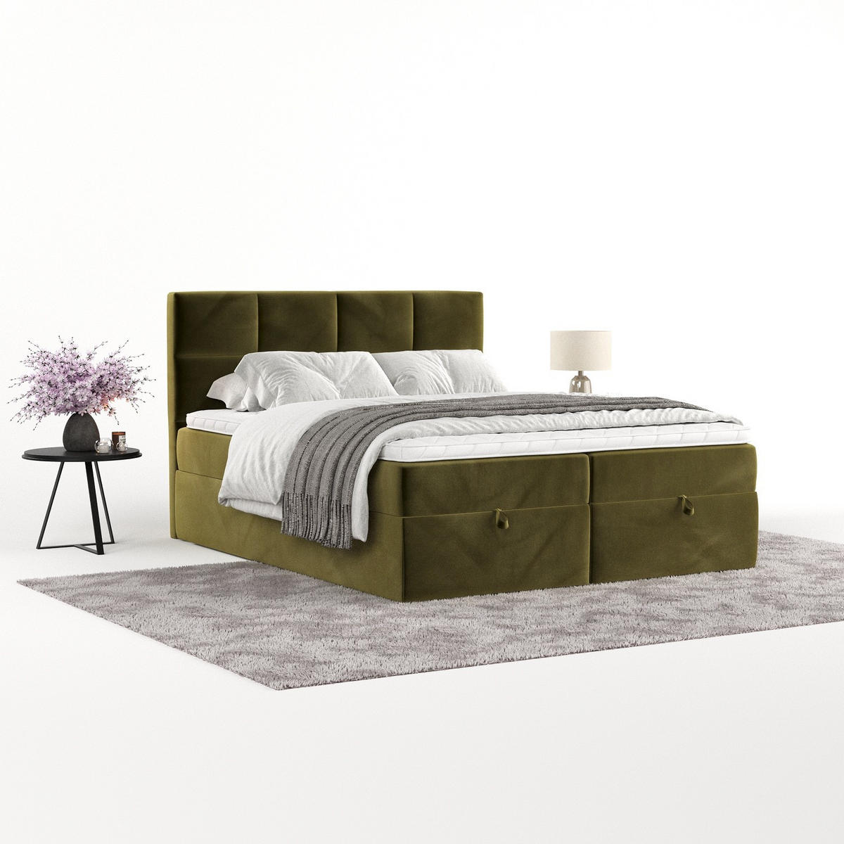 BOXBETT Velto 180/200 cm Olivgrün im Kronos Stoff - Schwarz/Olivgrün, Holz/Holzwerkstoff (180/200cm) - AltaBeds