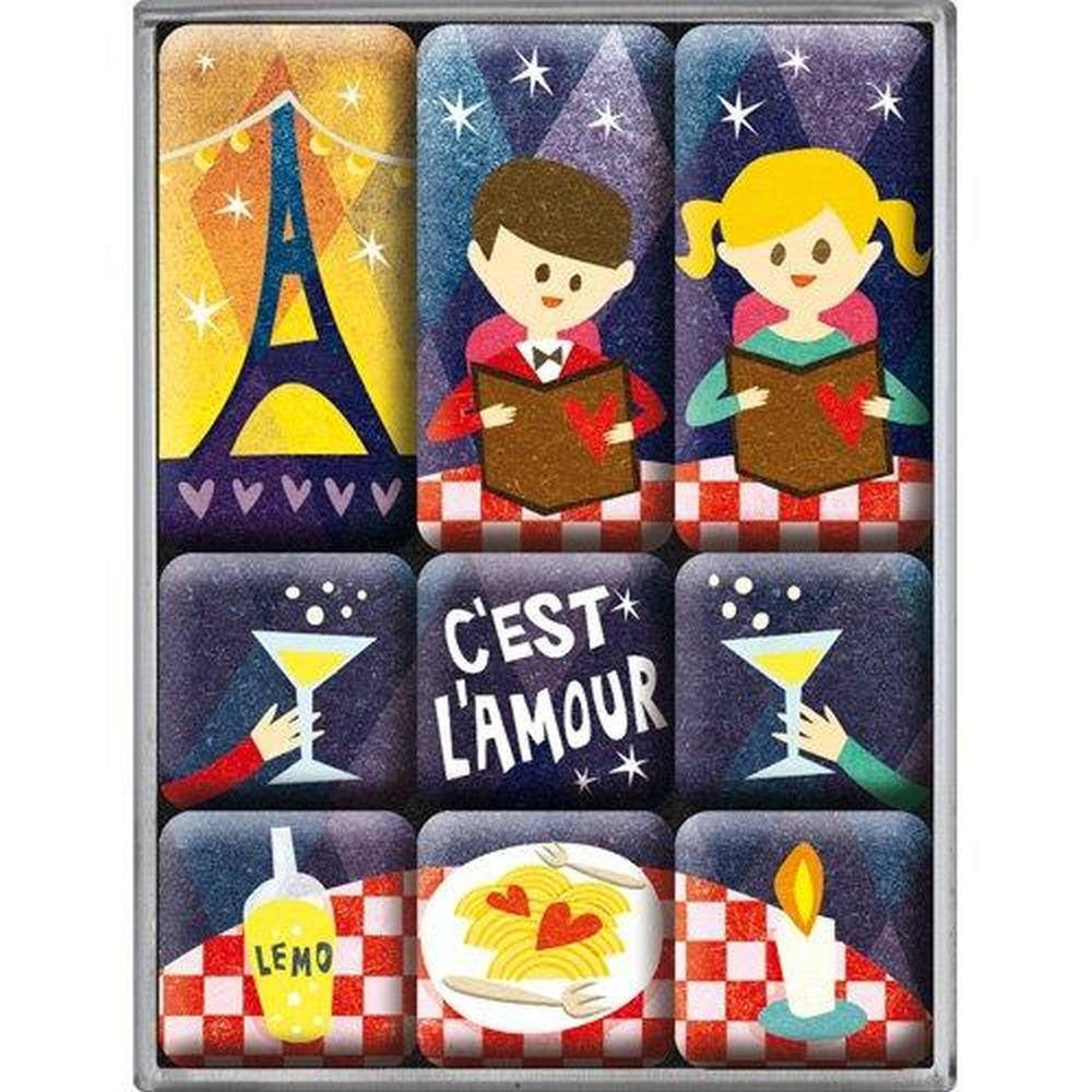 MAGNETSET 9-teilig Happy Together C’est L‘Amour - Multicolor, Metall (7/9/2cm) - Nostalgic-Art