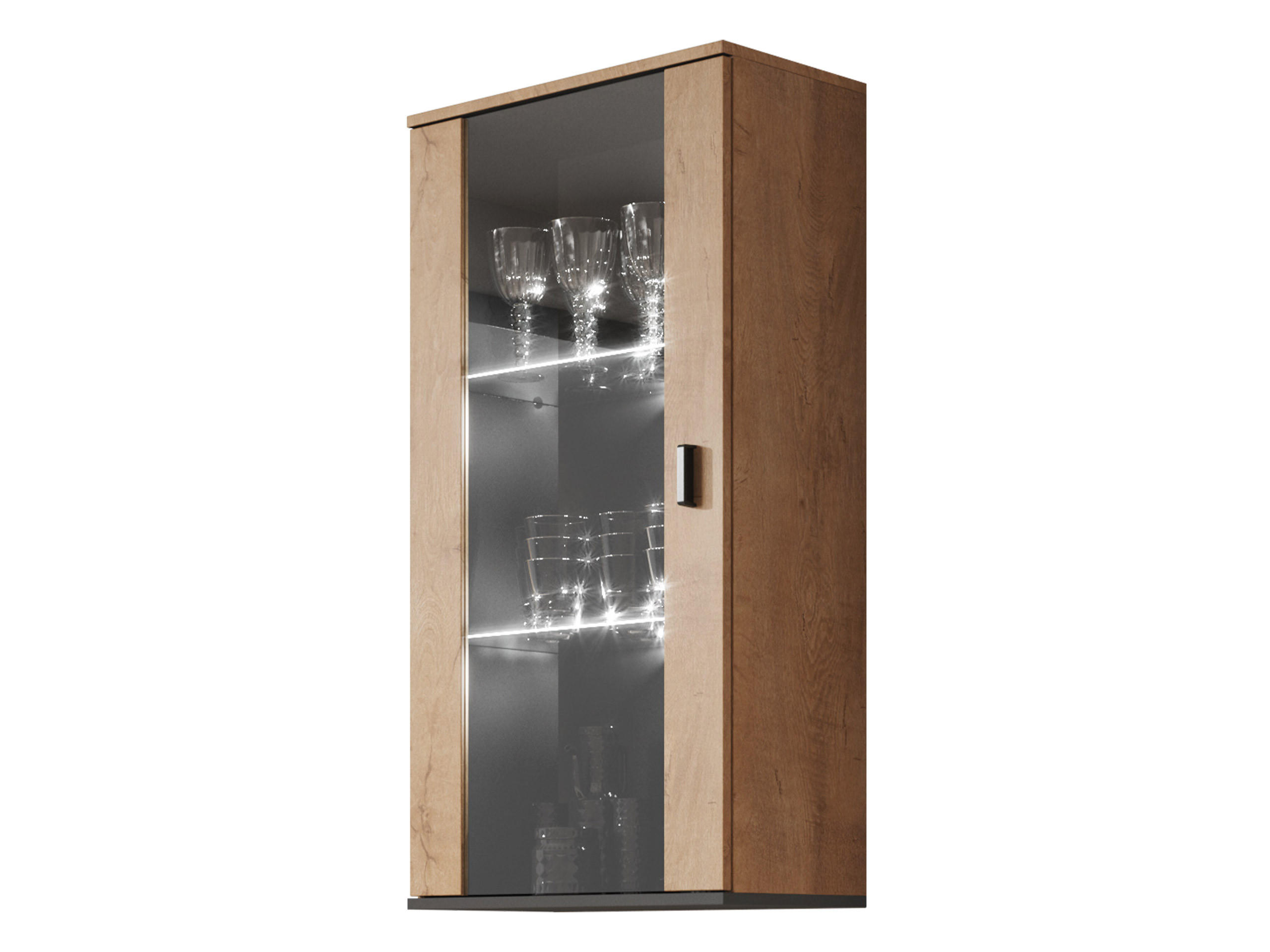 HÄNGEVITRINE Soho S02 mit blauer LED Beleuchtung - Eichefarben/Schwarz, Holzwerkstoff/Kunststoff (60/122/29cm) - MIRJAN24