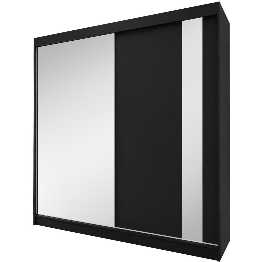 SCHWEBETÜRENSCHRANK Gaja 200/216/61 schwarz mit Spiegel und Schubladeneinsätze - Schwarz, Holzwerkstoff (200/216/61cm) - Beautysofa