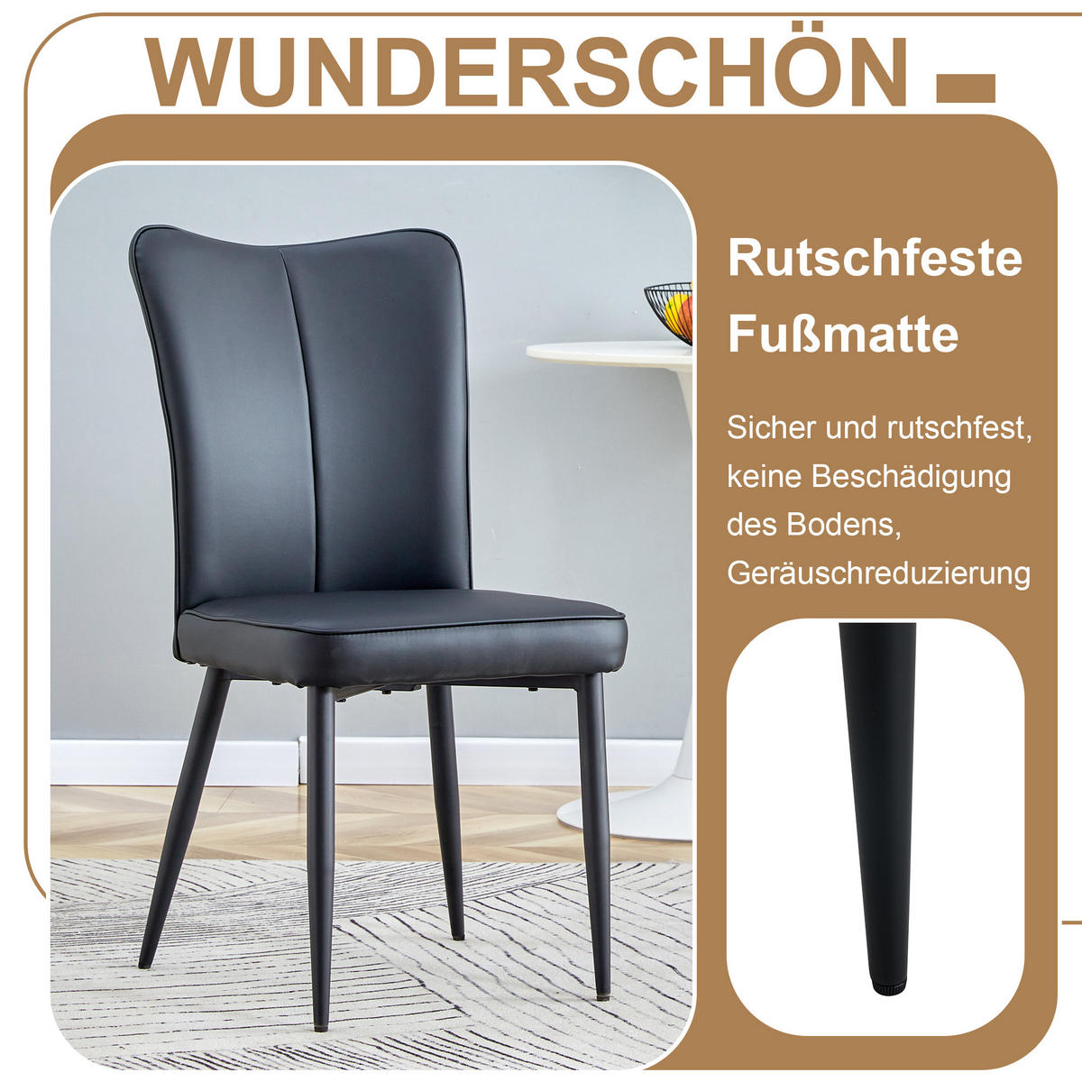 ESSGRUPPE DE-39368 3-teilig, mit 2 PU-Stühlen und Glasplatte Braun/Schwarz - Schwarz, Metall (100/76/100cm) - ComfortXL