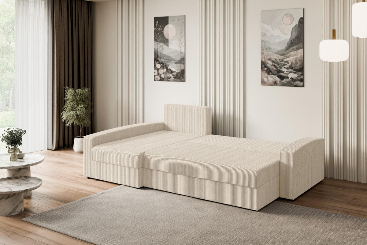 ECKSOFA mit Schlaffunktion und Bettkasten ALESIA-L 231x140x90 cm Beige Cord - Beige/Silberfarben, Holzwerkstoff/Kunststoff (231/140cm) - ALTDECOR