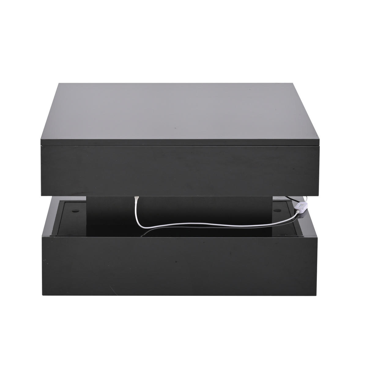 COUCHTISCH aus Spanplatte 65x65x38,5 cm Schwarz mit Hubfunktion, LED-Beleuchtung und 2 Schubladen - Schwarz, Holzwerkstoff (65/65/38.5cm) - IVMEU