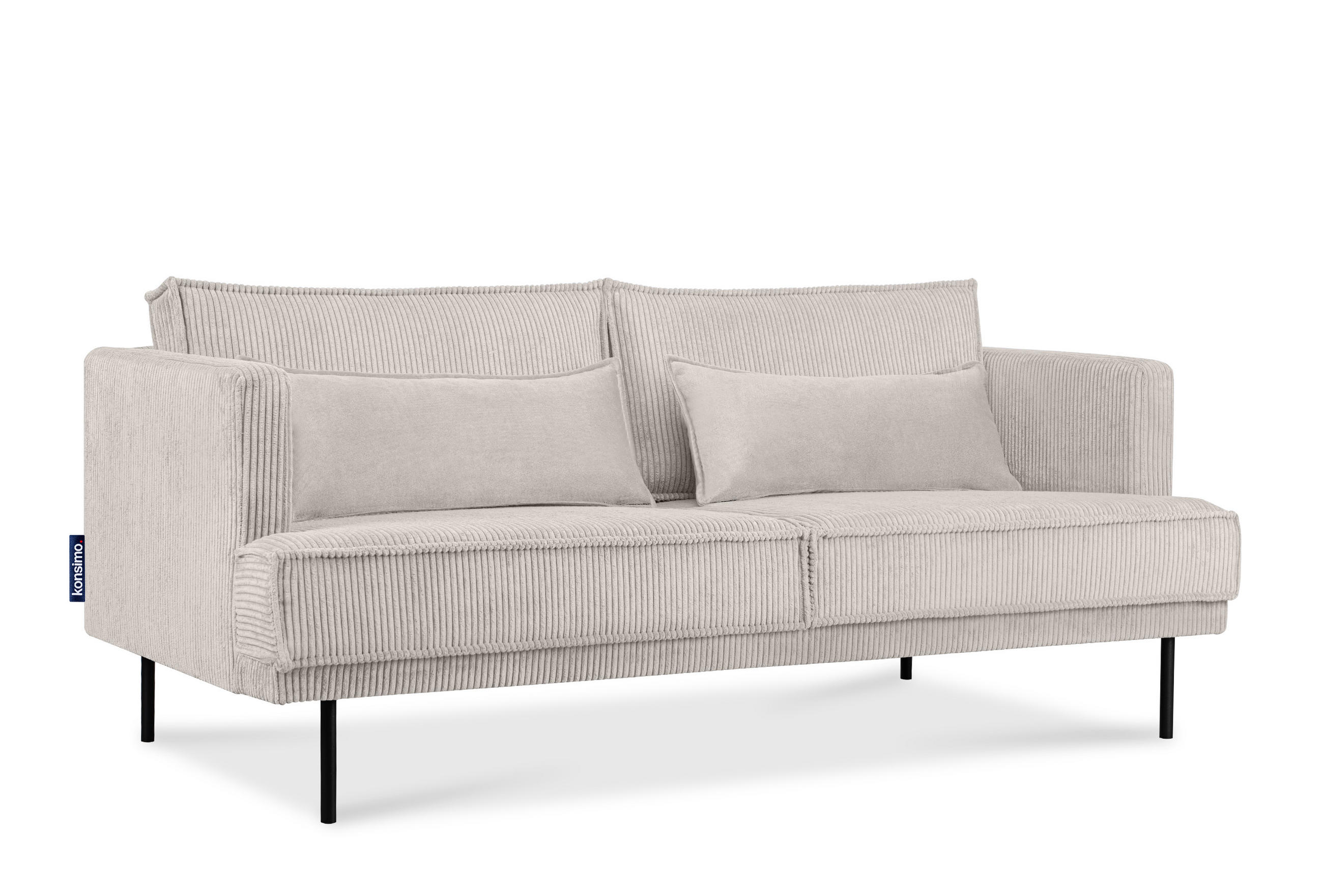3-SITZER-SOFA GANZO 2 Kissen inklusive, Cord-Stoff, cremefarben - Creme/Schwarz, Textil/Metall (193/84/92cm) - KONSIMO®