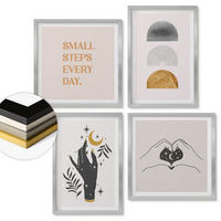 WANDBILDER 4er Set - 50x50 cm & 40x60 cm Silberner Rahmen - Minimalistische Boho-Illustrationen - Silberfarben, Kunststoff (50/50cm) - ArtPrintCave