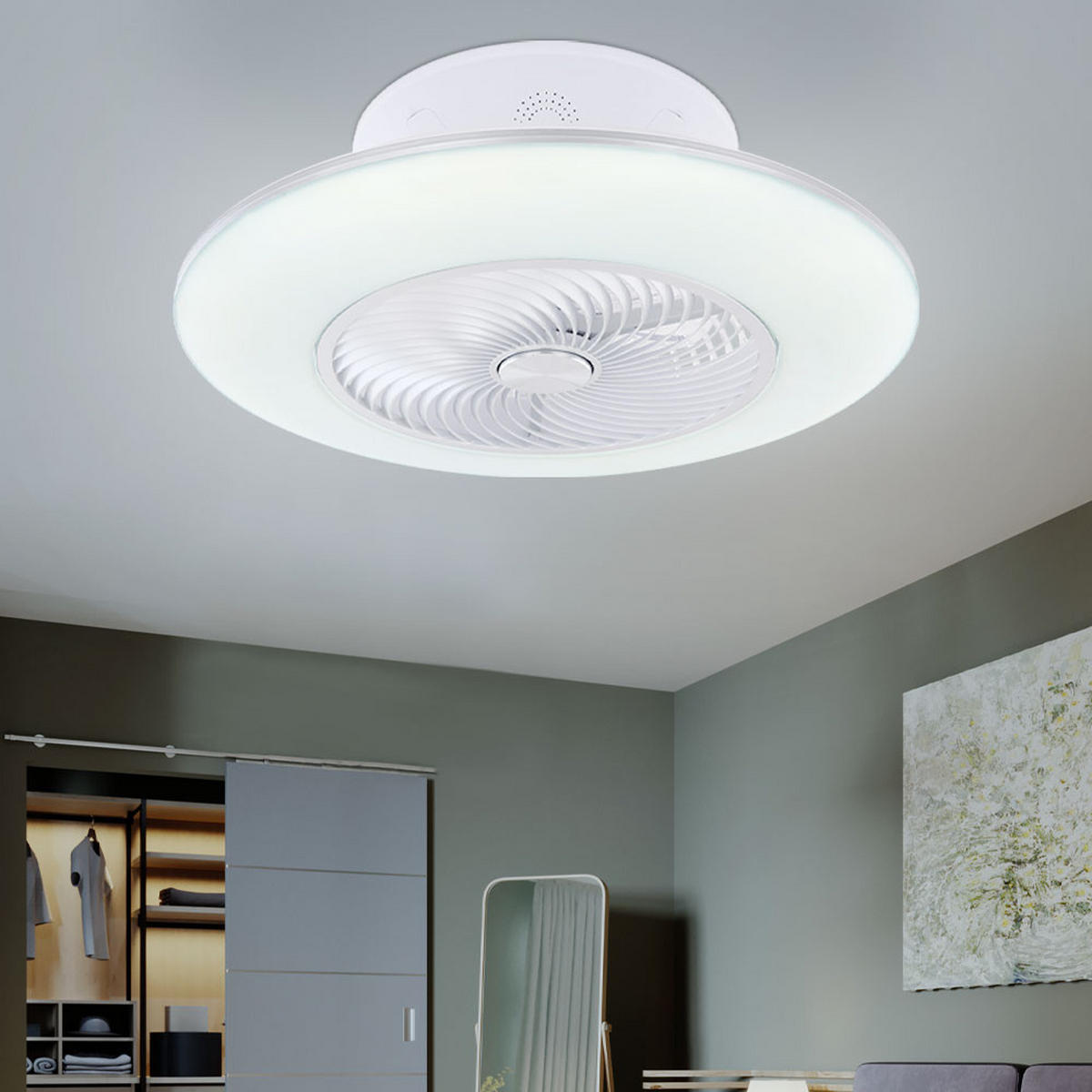 LED DECKENLEUCHTE Ventilator Weiß Opal - Weiß, Metall (58/58/22cm) - Globo Lighting