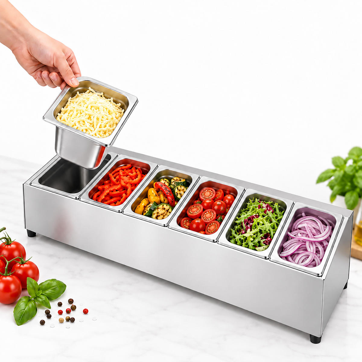 RECIPIENT Argintiu 6-compartimente cu capac - argintiu, material plastic/metal - Relaxdays
