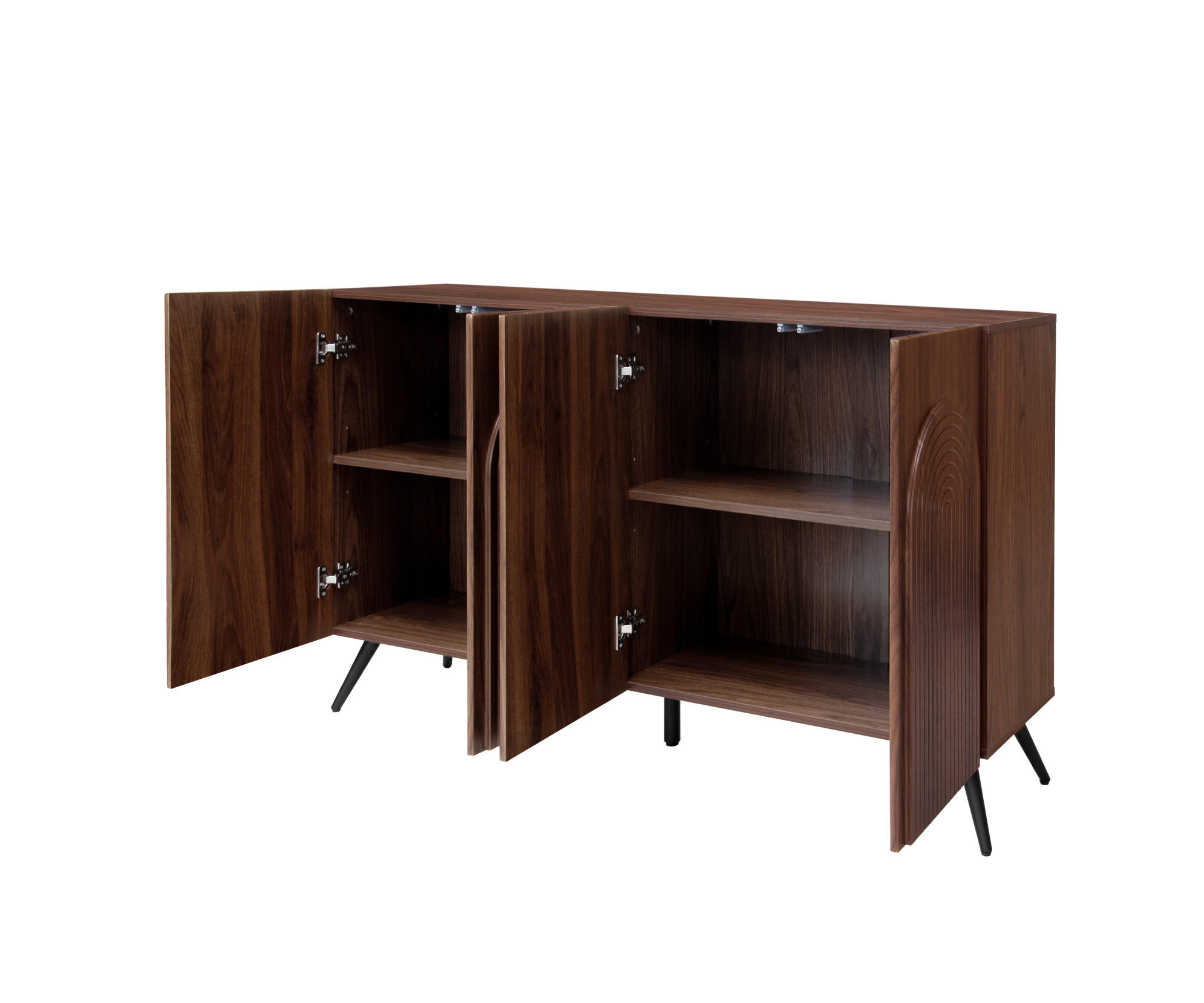 SIDEBOARD aus Holzwerkstoff 150x38x83 cm Walnussbraun mit verstellbaren Einlegeböden und 3D-Rillentüren im Mid-Century-Stil - Walnussfarben, Holzwerkstoff (150/83/38cm) - Modfu
