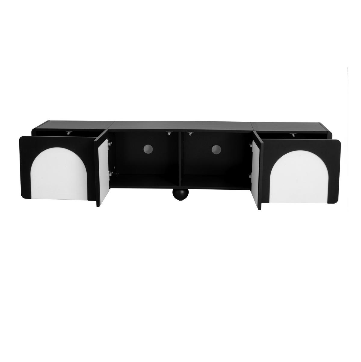 TV-LOWBOARD aus MDF und PB 180x38x45 cm Schwarz/Weiß mit Schubladen und Kabeldurchführungen - Schwarz, Holzwerkstoff (180/45/38cm) - IVMEU