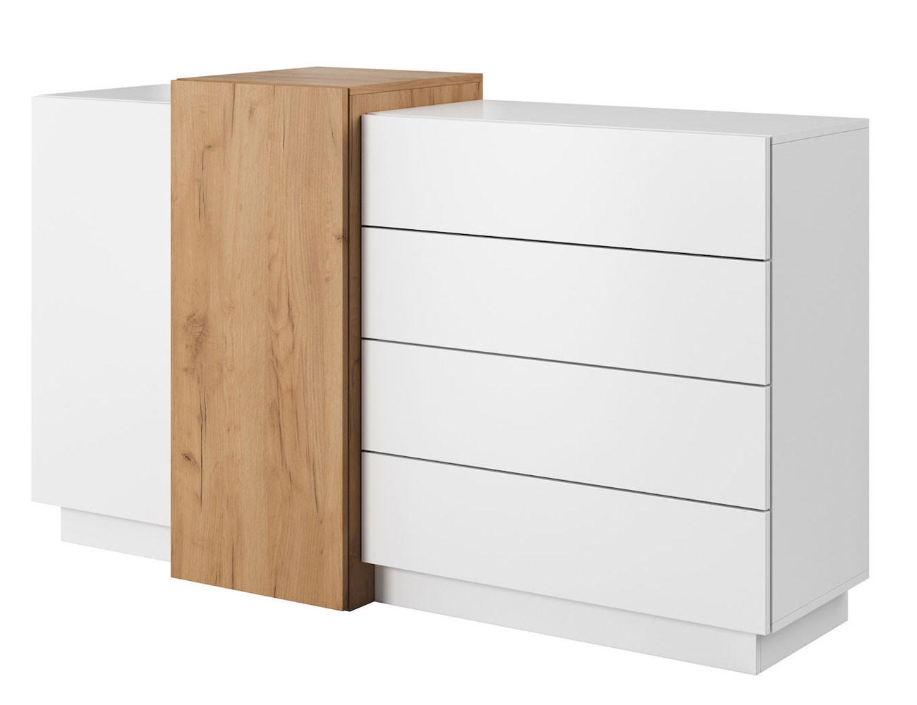 KOMMODE 3D weiß / Gold Craft Eiche 160cm / 45 cm / 93,5 cm - Weiß, Holz/Holzwerkstoff (160/93/45cm) - Feldmann-Wohnen