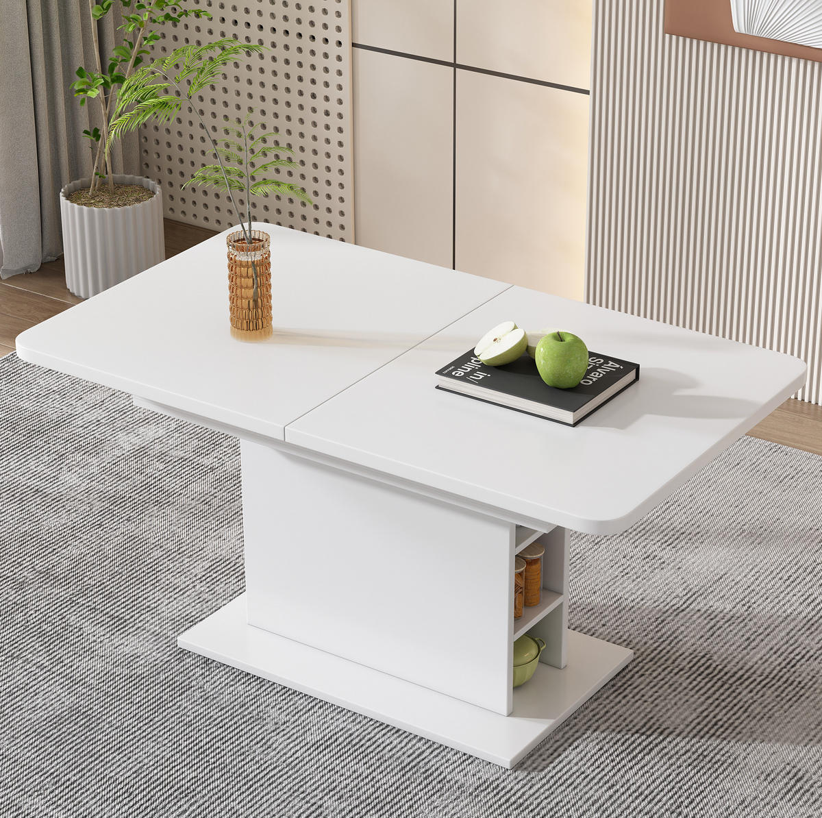ESSTISCH aus Spanplatte und Metall 130x70x75 cm Weiß ausziehbar mit Stauraum, multifunktional und platzsparend - Weiß, Holzwerkstoff (130/70/75cm) - Modfu
