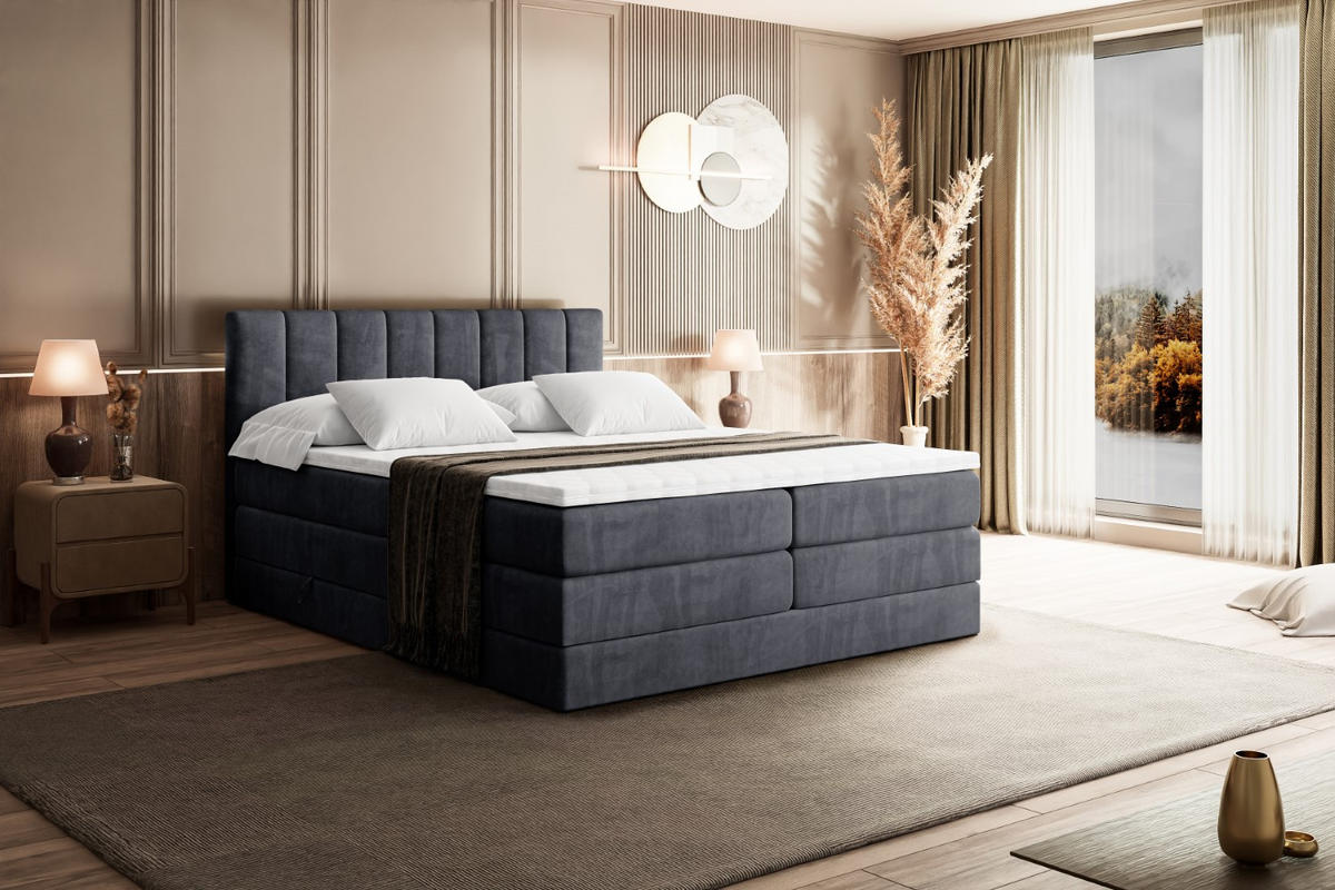 BOXSPRINGBETT OTTA KING - 200x200 - H3/H4 - Dunkelgrau - Dunkelgrau, Holzwerkstoff (200/200cm) - ALTDECOR