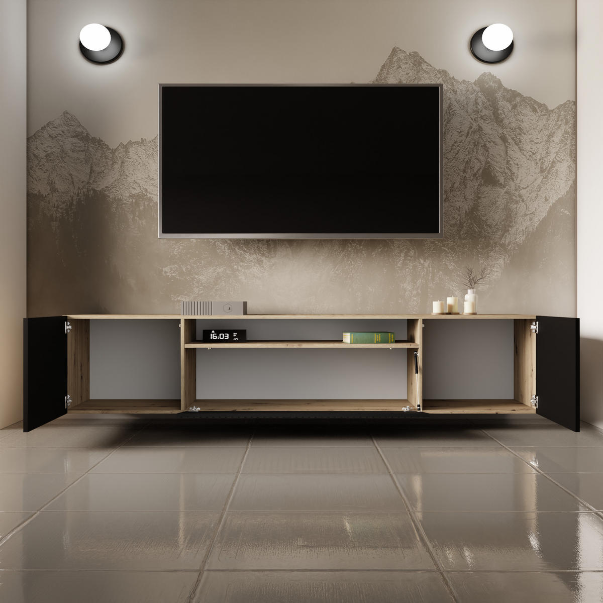 TV-SCHRANK CORA - Eiche Artisan, Holzwerkstoff (200/40/41cm) - Meblini