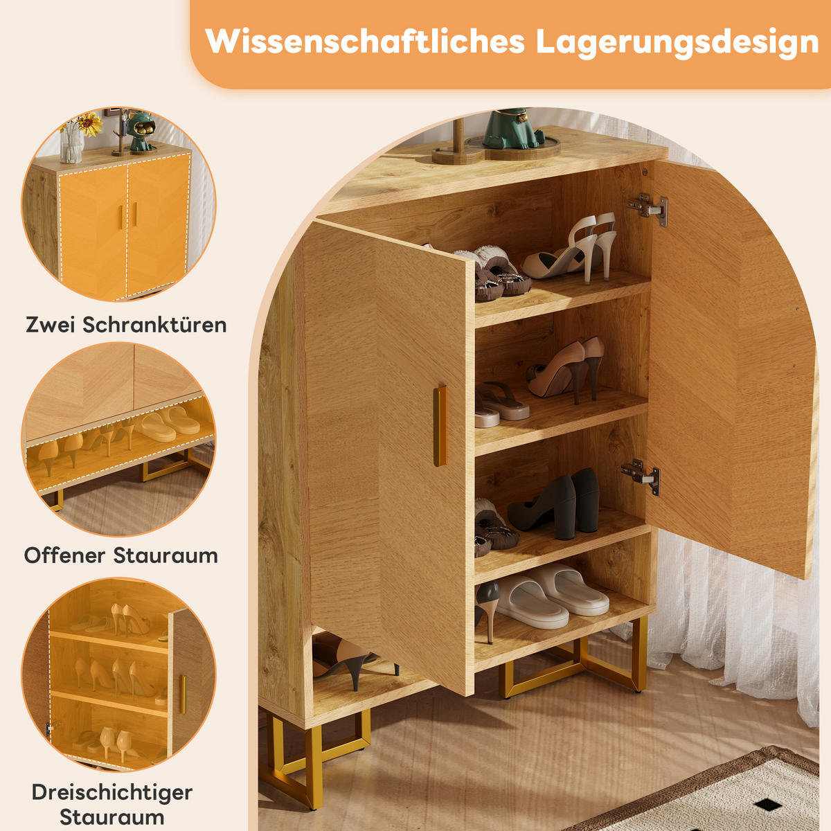 SCHUHSCHRANK 80/38/100 cm natur aus MDF mit Soft-Close - Naturfarben, Holzwerkstoff (80/100/38cm) - OKWISH