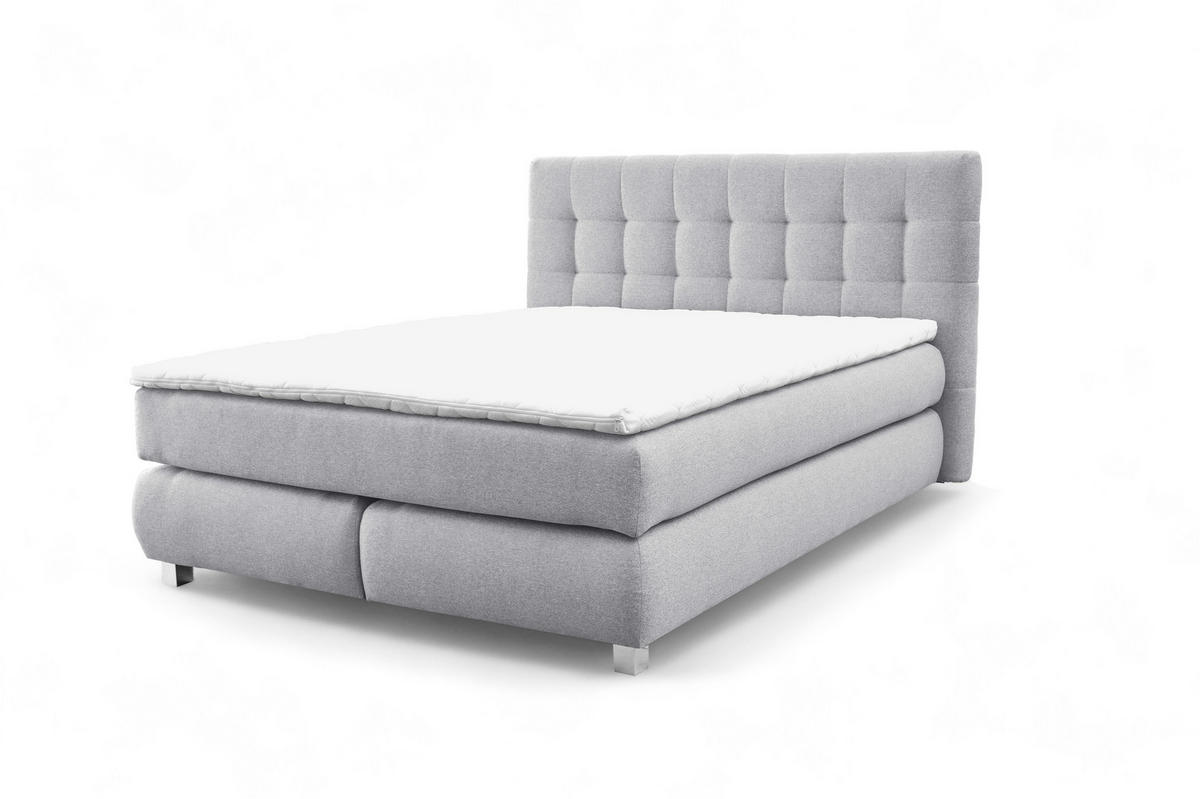 BOXSPRINGBETT BLAKE Bonellmatratze Topper 140x200 Hellgrau - Hellgrau, Holz (140/200cm) - Furnistar
