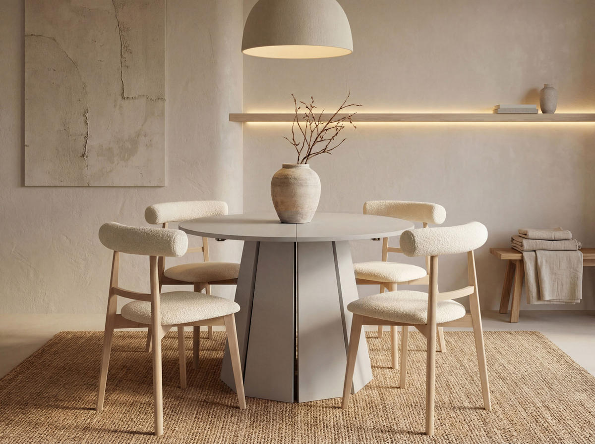 ESSTISCH Lunda rund ausziehbar verlängerbar, Kaschmir Grau-Beige 100-140/100/76 cm - Kaschmir/Schwarz, Holzwerkstoff (100/100/76cm) - WFL GROUP