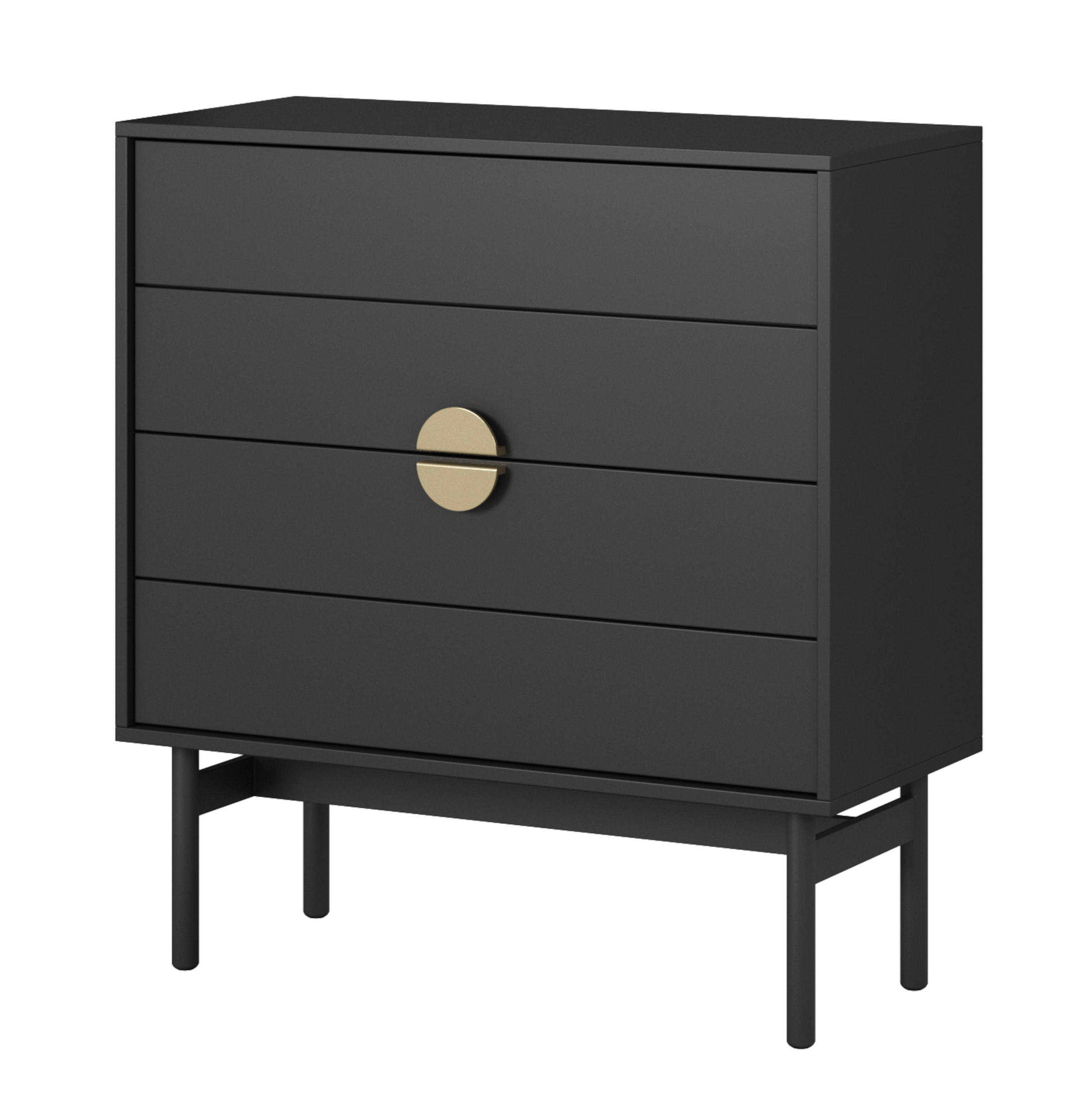 KOMMODE Stoon Schwarz 85,5 cm - Goldfarben/Schwarz, Holzwerkstoff/Metall (85.5/93/38cm) - Selsey